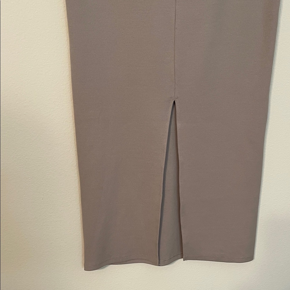 NWT H&M Cotton Ribbed Taupe Maxi Pencil Skirt - Picture 8 of 15